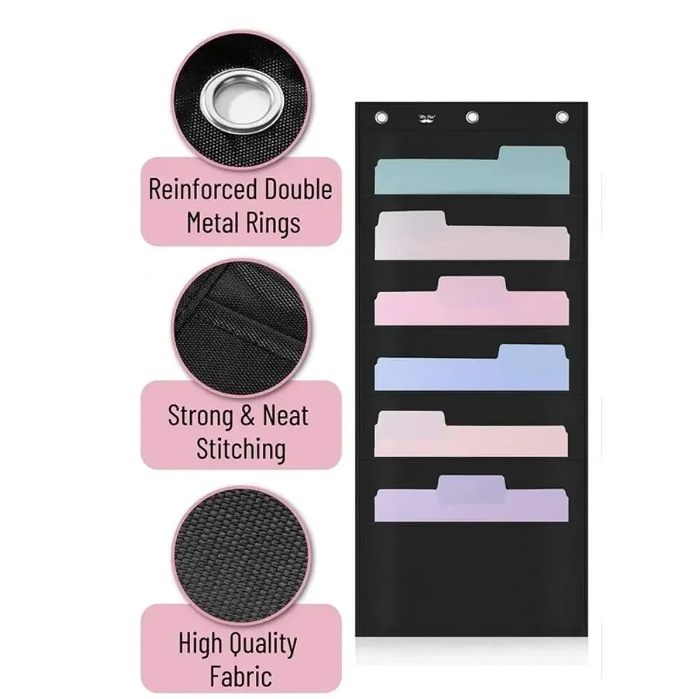 3 Ring Hanging File Organizer 6 Pockets for A4 Paper 32 in x 14 in Black s29